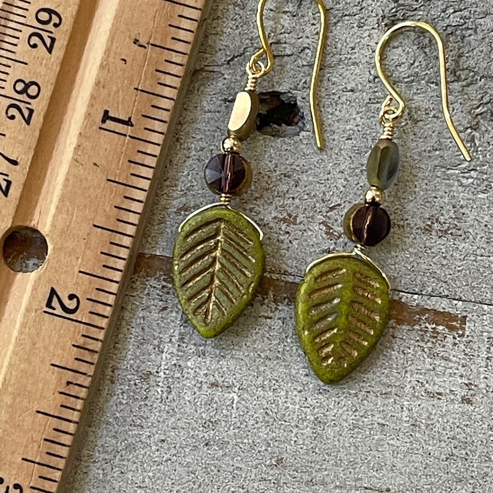 NEW Sage Fall Leaf Charm Earrings - Picture 7 of 7